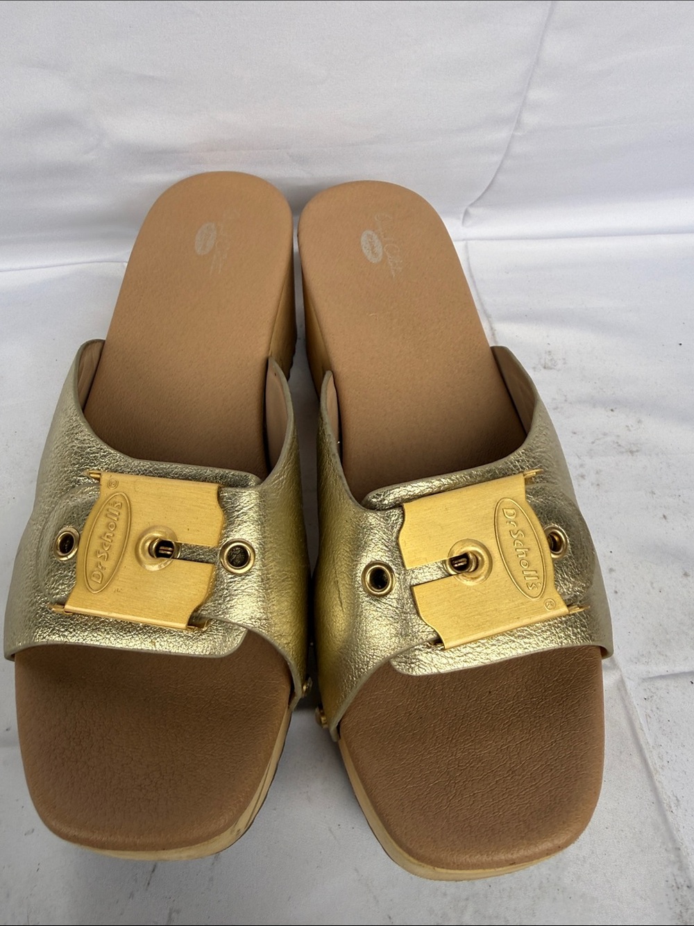 Dr. Scholl's Metallic Gold Leather Clogs with Buckle - Picture 2 of 7